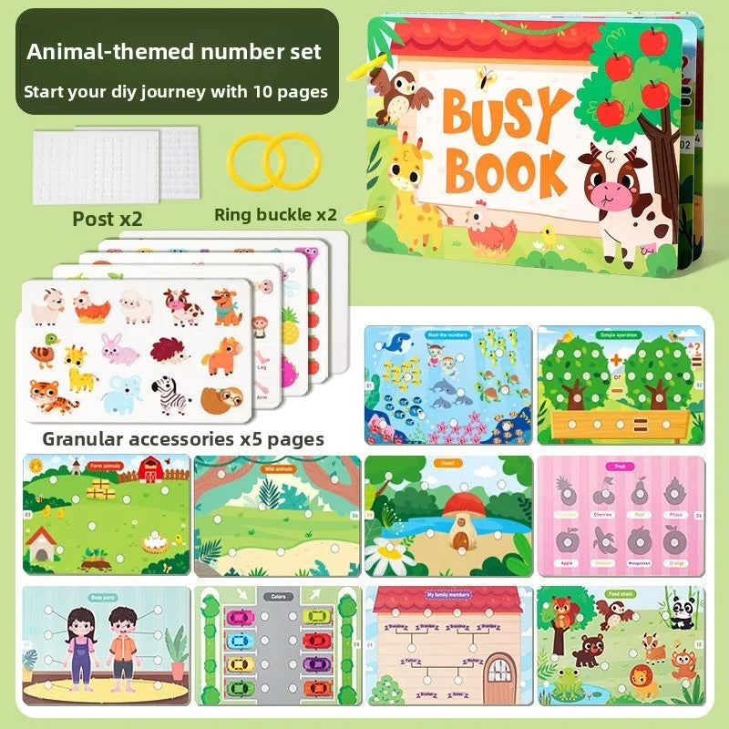 Interactive Silent Book Enhancing Recognition Numbers, English Letters, Fruits, Animals Weather Reusable Stickers Activity Books