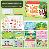 Interactive Silent Book Enhancing Recognition Numbers, English Letters, Fruits, Animals Weather Reusable Stickers Activity Books