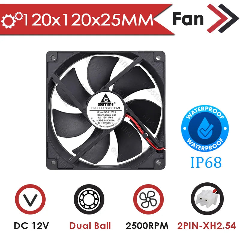 Gdstime DC 12V Waterproof Industrial Ultrasonic Humidifier Refrigeration Cooler 60mm/80mm/120mm Outdoor Water Proof Cooling Fan