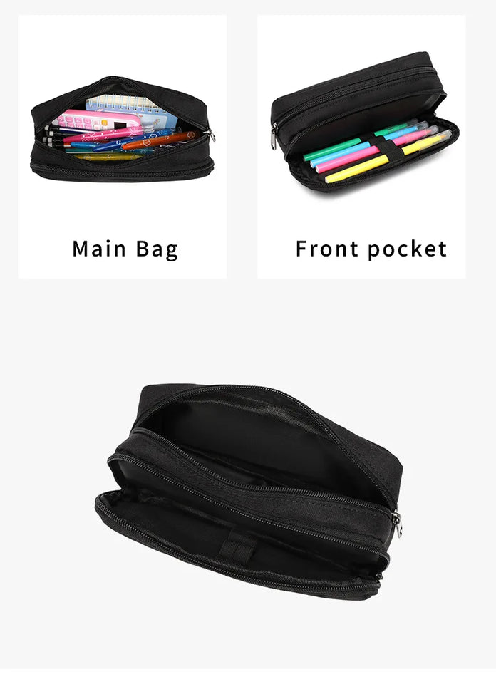 Pencil Case Large Space Storage 2 Compartment Pouch Double Side Opened Student Stationery Pen Bag Desk Organizer School Supplies