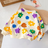 Spring Autumn Baby and Girls Sweet All-Over Flowers Sweatshirt School Kids Outfit Pullover Tops Child Workout Jumper 1-12 Years