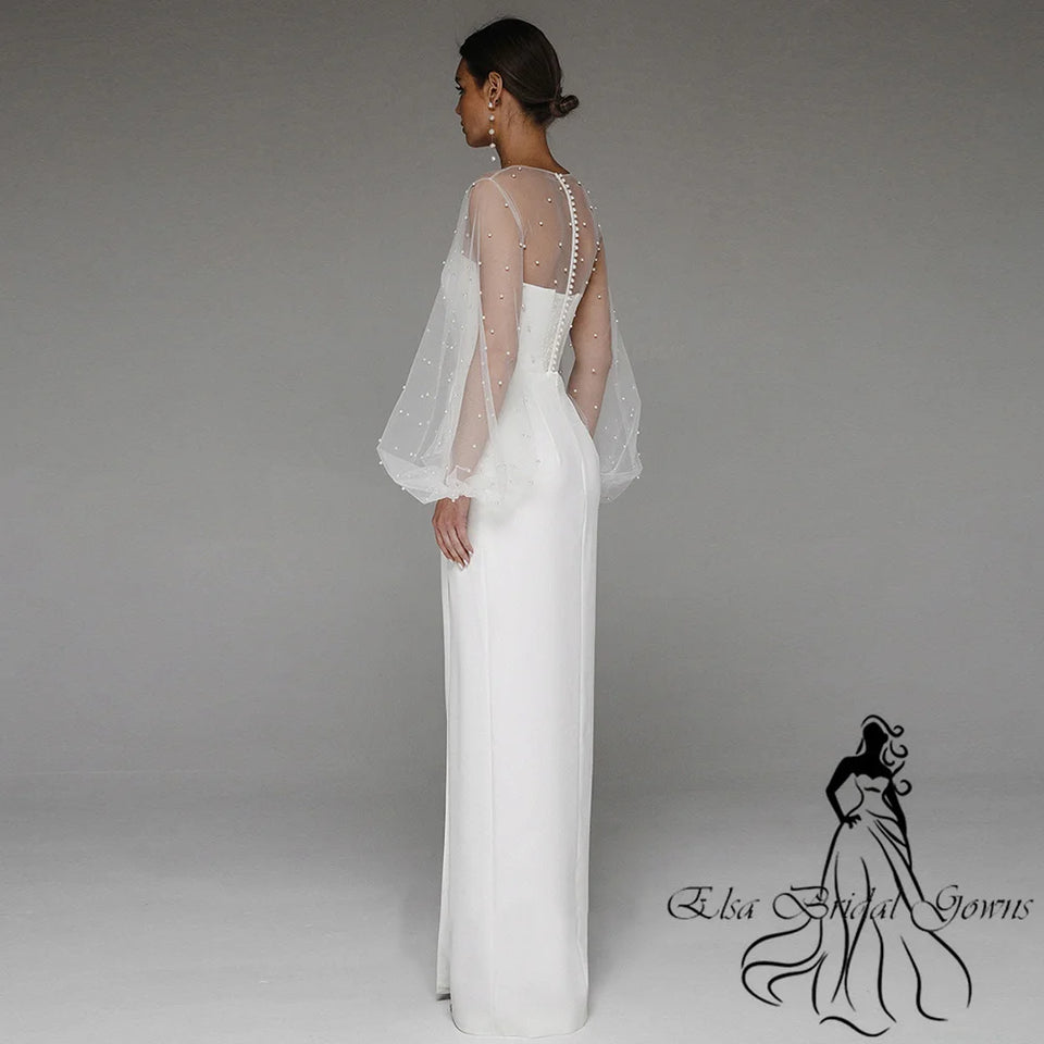 Mermaid Wedding Dresses 2025 New Arrivals O-Neck Full Sleeves Long Bride Dress Pearls Tulle Illusion Sexy Elegant Party Gowns
