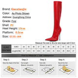 Knee-High Modern Boots Pointy Toe Women Shoes 13cm Ultra Thin Steel High Heels Metal Heel Calf Boots for Women Fun Shoes Size 46