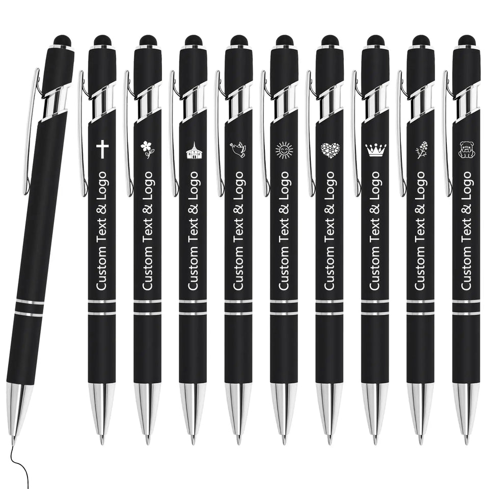 10 pcs Bulk Custom Pens Personalized with Name Engraved Text/Logo Stylus Tip Black Ink Options for Events & Promotions 10/1 pcs
