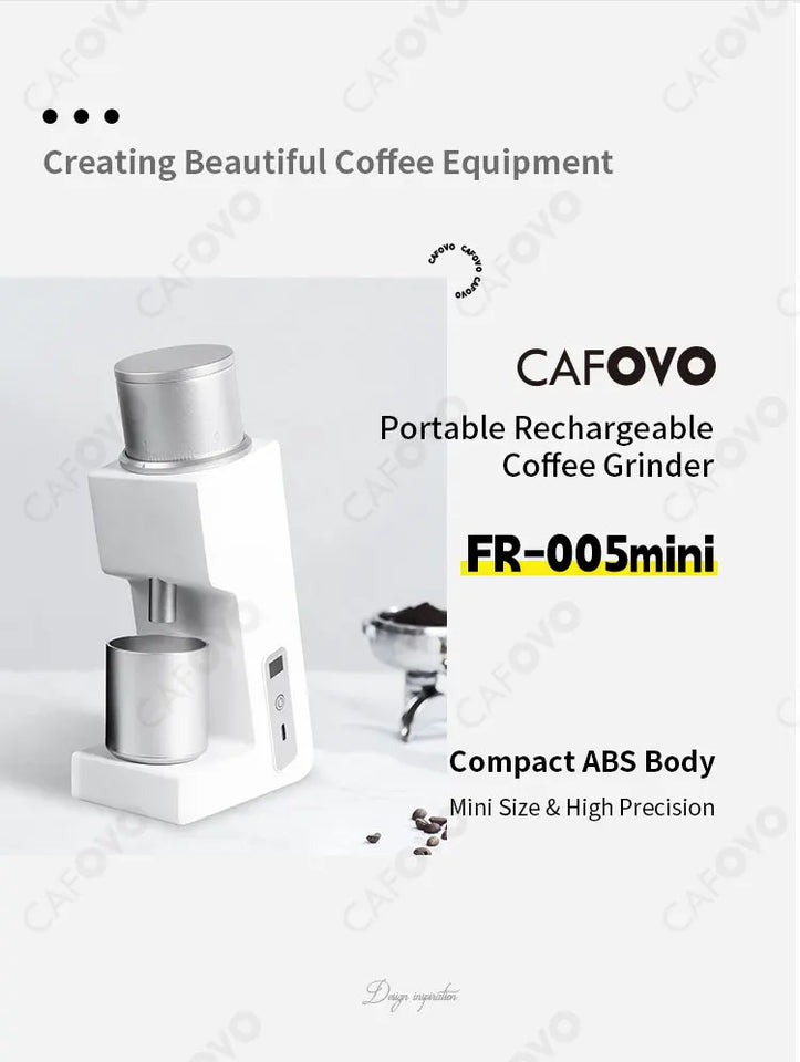 CAFOVO FR-005mini Electric Coffee Grinder 160RPM 304 Steel 38mm Conical Burrs Portable Outdoor Rechargeable Coffee Mill
