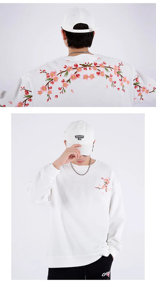 Floral Embroidery Unisex Pullovers Sweatshirt For Men Loose Fit Autumn Quality Cotton Fashion Casual Oversized Luxury Pull Homme