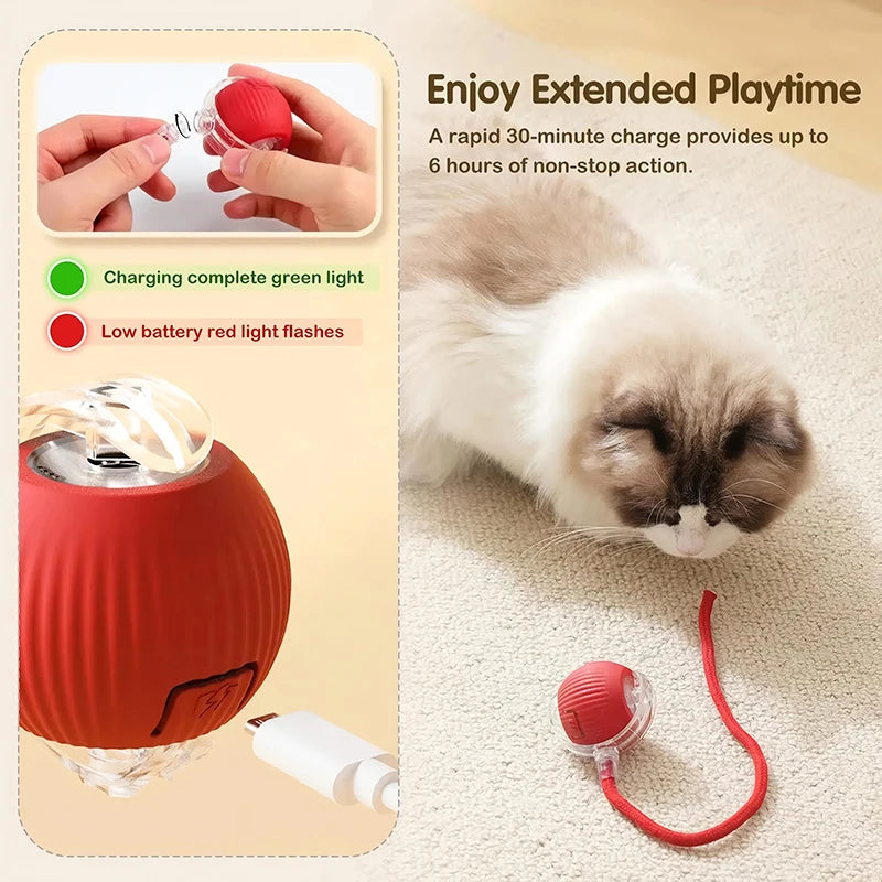 Cat Toys Automatic Rolling Ball Faux Tail Rechargeable Smart Pet Interactive Ball Electric Toy Dog Cat Training Imitate Mouse