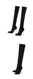 Eilyken Sexy Runway Crystal Stretch Fabric Sock Over the Knee Boot Thigh Stiletto High Pointed Toe Woman Shoes Zapatillas Mujer