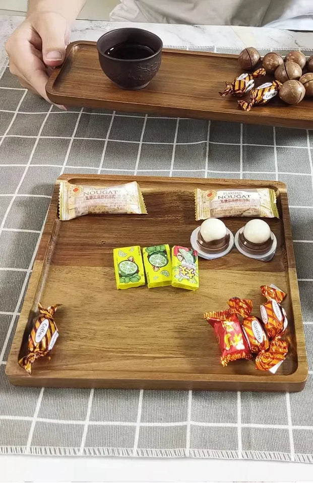 Acacia Wood Coffee Tray Rectangular Food Cup Trays Decorative Wood Plate Dessert Candy Acacia Wood Gongfu Tea Tray