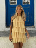 HH Women's Summer New Popular Sweet Laminated Decorative Halter Neck Dress Female Classy Sexy Backless Mini Sleeveless Dress