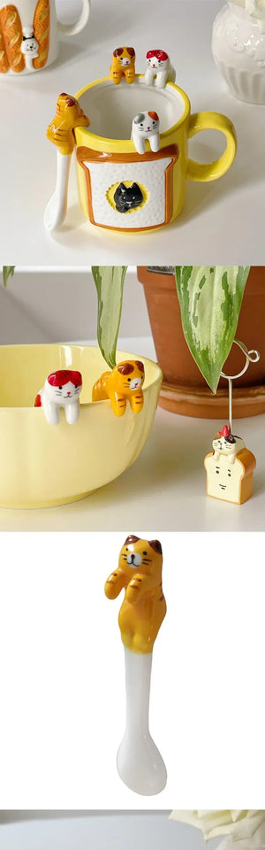 Ins Ceramic Coffee Mug Hanging Ear Mixing Scoop Ice Cream Dessert Scoop Hand-painted Three-dimensional Cat Hanging Scoop