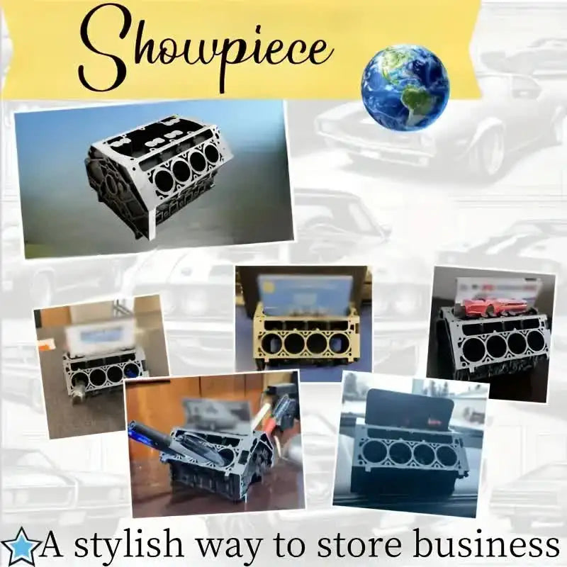 Unique Engine Block Office Desk Organizer - Business Card And Pen Holder, Perfect Gift For Car Enthusiasts And Mechanics, Lightw