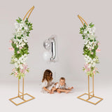 2PCS Wedding Arched Bracket,2.1m & 1.9m White/Gold Curved Wedding Stand,Decoration Backdrop Stand for Ceremony and Party