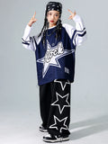 Girls Hip Hop Star Sweatshirt Vest Joggers Pants Boys Cool Streetwear Clothes Set Kids Children Jazz Street Dance K-pop Costumes
