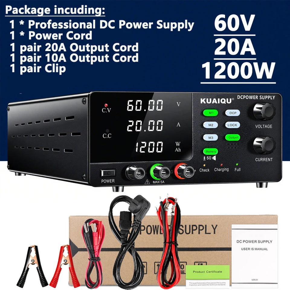 15V 30V 60V DC Power Supply Variable High Power Bench Power Supply for Fast Recharge, Equivalent to adding a BMS to your battery