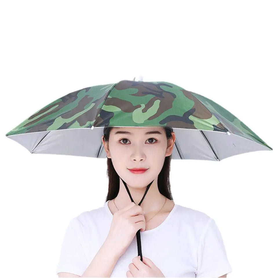 Hands-Free Umbrella Hat For Fishing Sun Protection Head-Mounted Sunshade For Outdoor Gardening Hiking Foldable Rain Cap