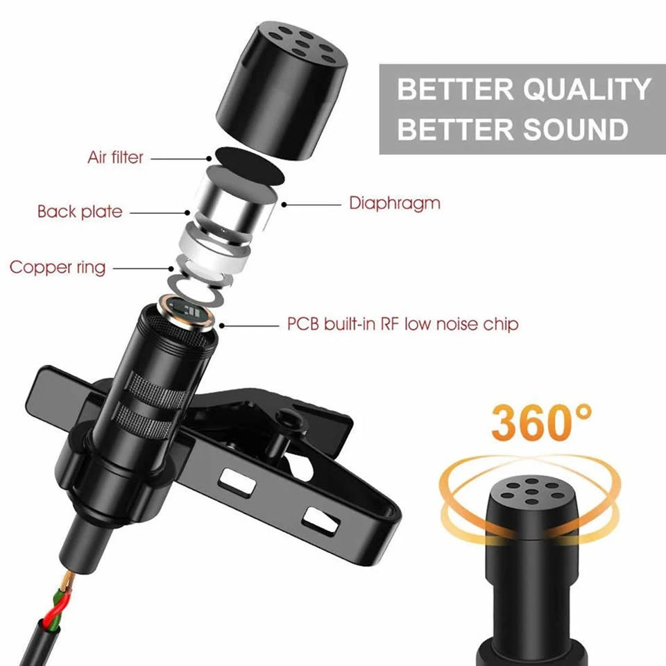 Professional Dual Mini Lavalier Microphone 3.5mm Mini Collar Clip Microphone Mic Studio Lapel Condenser Smartphones Microphone