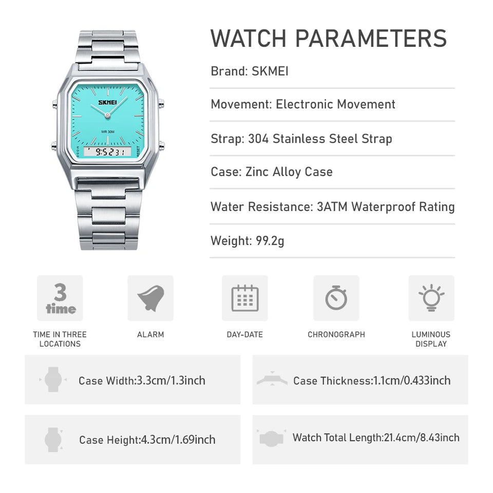 SKMEI Creative Dual Display Digital Electronics Watch Waterproof Quartz Watches For Men Women Students 3Time Luminous Wristwatch