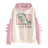 Winter Cute Dinosaur Cartoon Hoodie Women Fashion Sweatshirt Casual Print Long Sleeve Korean Style Splice Tops Kawaii Clothes