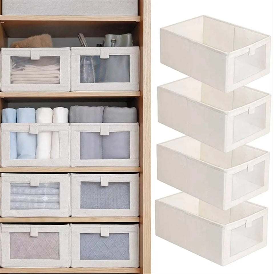 [CLOS] 4 Pack Storage Bins, Storage Containers for Organizing Clothing, Jeans,Closet - Closet Organizers and Storage Beige