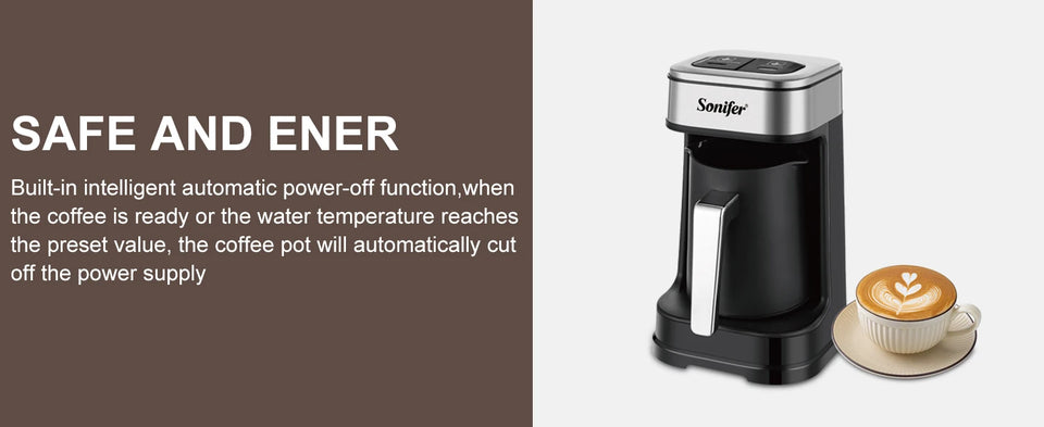 Sonifer Automatic Turkish Coffee Maker SF-3588, Smart Anti-Spill Sensor, Fast & Slow Brew Modes, 250ml, 700W, One-Touch