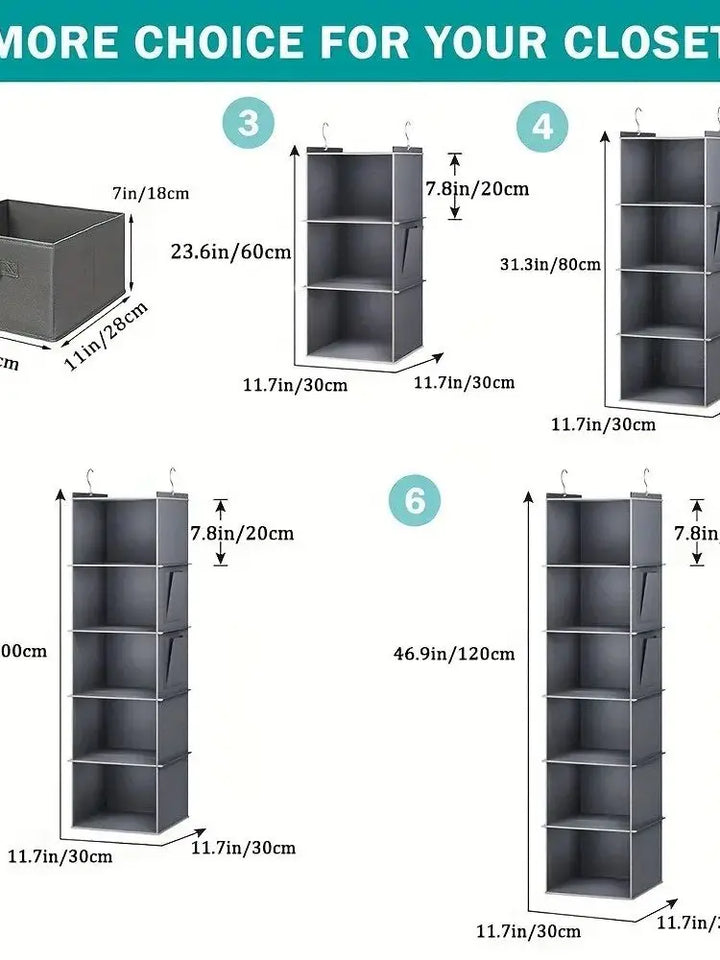 Hanging Closet Organizer and Storage, Foldable 6-Shelf Closet Hanging Storage Shelves with 2 Hooks for Shoe Cap Clothes Pants