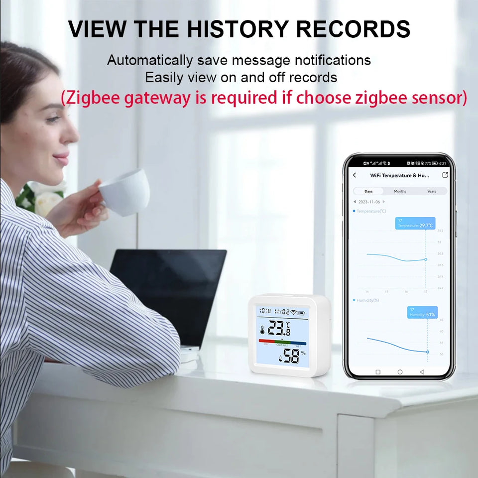Tuya Zigbee 3.0 WiFi Temperature Humidity Sensor Smart Thermometer Hygrometer APP Remote Control Work with Yandex Alexa