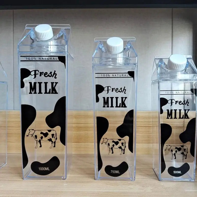 500/750/1000ML Milk Bottle Water Box Square Coffee Juice Tea Cup Transparent Milk Storage For Outdoor Sports Camping Gym
