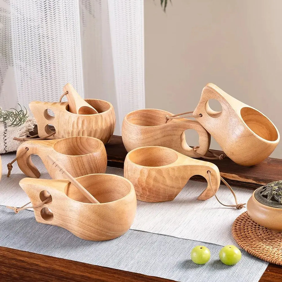 (1pcs) Creative Small Wooden Milk Cup 6/8oz 180-240ml Finland Wooden Coffee Cup