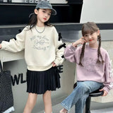 Girls' 2025 New Spring/Autumn Long Sleeve Bowknot Loose Fit Stylish Korean Style Mid-Big Kids Sweatshirt