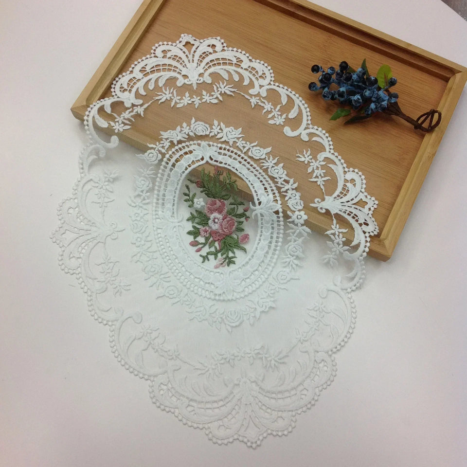 New Oval Lace Embroidery Table Place Mat Ins Christmas Pads Cloth Placemat Cup Coffee Tea Coaster Doily Kitchen Table Decoration