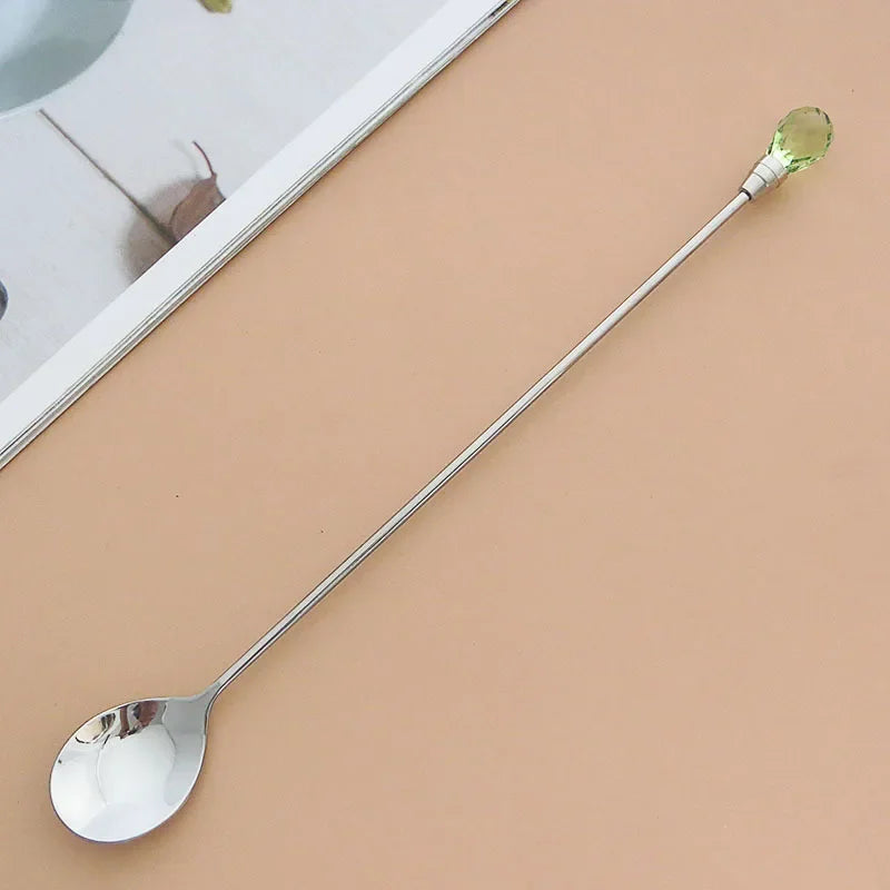 Crystal Spoon Set Long Handle Teaspoon 430 Stainless Steel Diamond Ice Spoon Perfect for Dessert Ice Cream Coffee Cocktail커피
