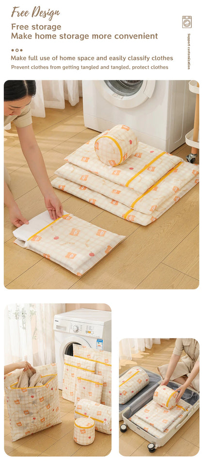 Cartoon Bear Laundry Bag Cute Print Washing Bag For Washing Machine Washroom Organize Dirty Clothes Storage Pouch Laundry Bags