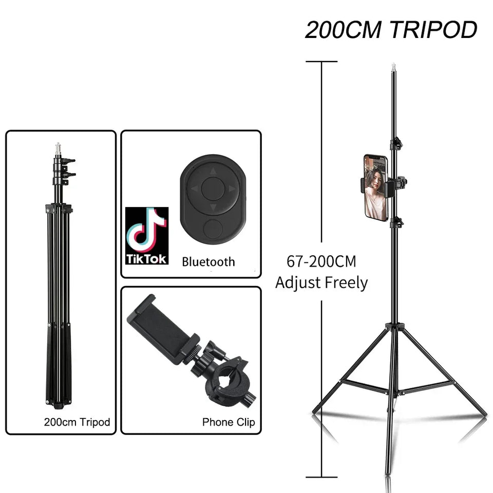 200/170/150/55cm Selfie Tripods Aluminum Light Stand For Phone Stand Mount Digital Camera Tripod With Clip Bluetooth Controller
