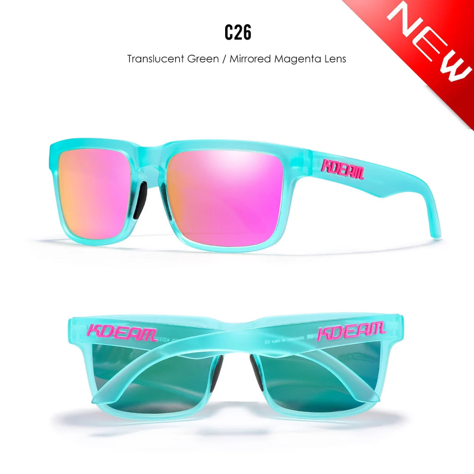 KDEAM New Arrivals Fashion Square Polarized Sunglasses For Men And Women Fishing Sun Glasses Colorful Lens With Hard Case