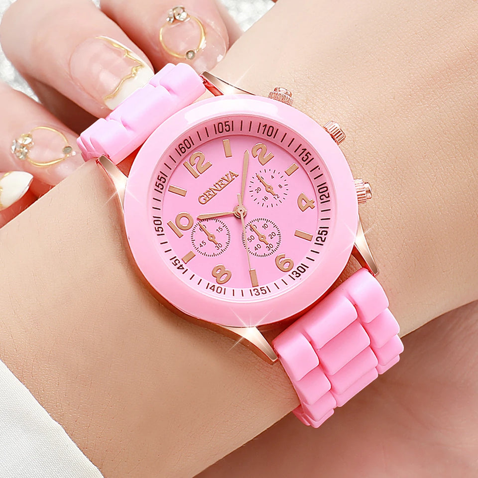 5PCS Women's Watches Fashion Silicone Band Analog Quartz Watch Set（Without Box）