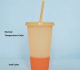 5PCS Plastic Cute Cold Cups with Lids and Straws for Iced Coffee 24 oz Color Changing Reusable for Adults Kid Women Party