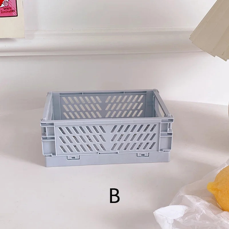 1 Pc Mini Foldable Desk Organizer Box Plastic Space-Saving Design Stationery Storage Basket for Tidy Student Workspaces