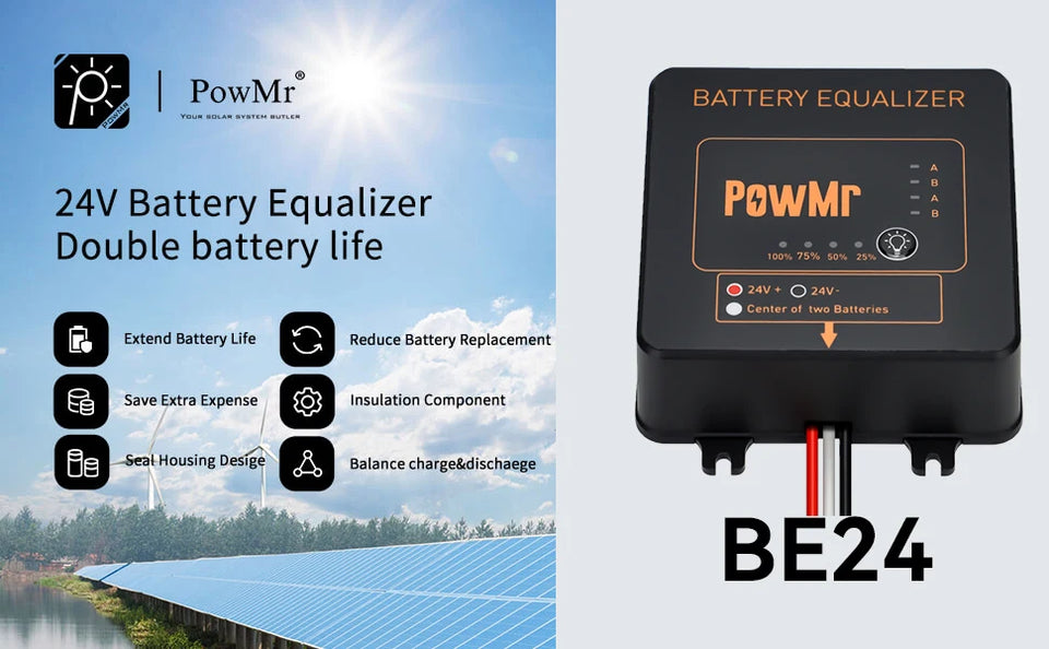 PowMr 24V 48V Battery Equalizer Voltage Balancer for Lead Acid, Lithium Batterries Series-Parallel Connected Charge Controller