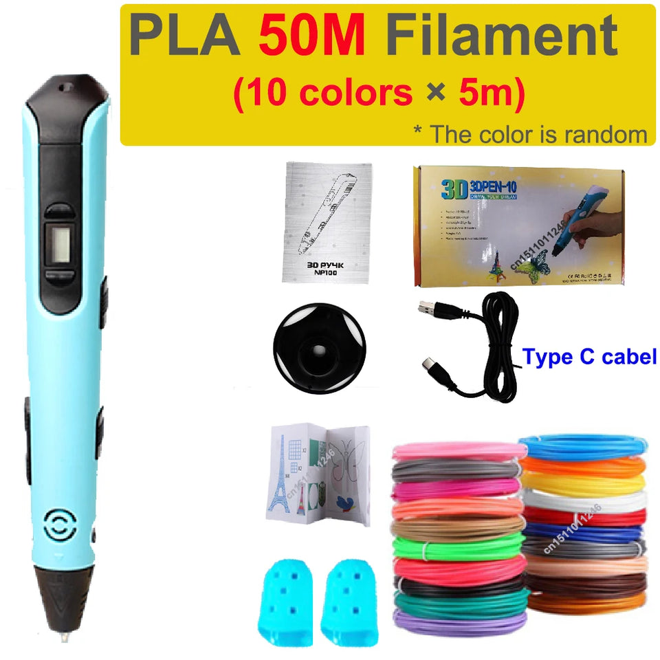 New 3D Printing Pen LCD Display Screen 1.75mm ABS/PLA 0.7mm Diameter Material Kids DIY Drawing Pen Christmas Birthday Gifts