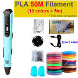 New 3D Printing Pen LCD Display Screen 1.75mm ABS/PLA 0.7mm Diameter Material Kids DIY Drawing Pen Christmas Birthday Gifts