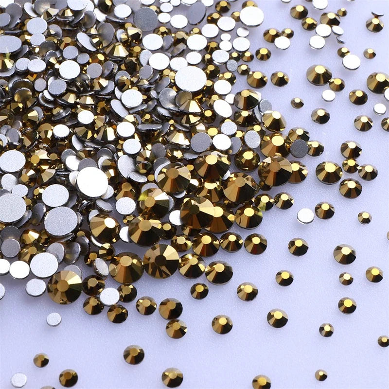 1440Pcs Mix Size Glass Flatback Rhinestone Glitter Crystal AB Round Diamond Non Hotfix Glue On Stone for DIY Nail Art Decoration
