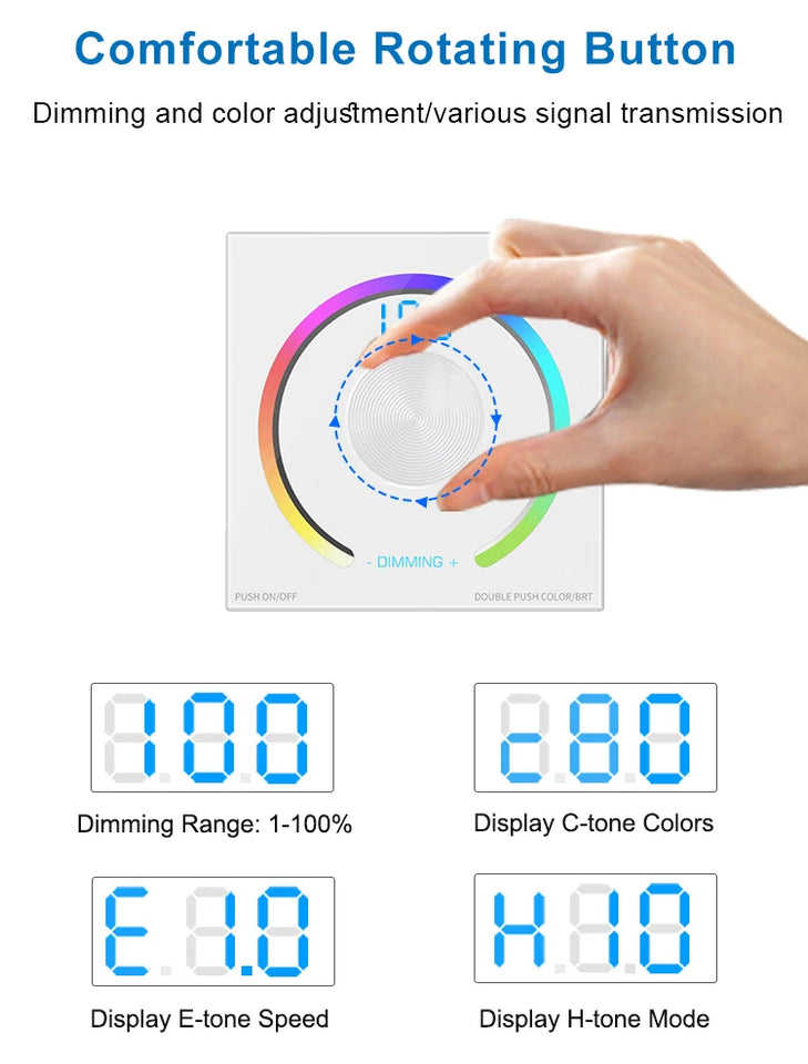 LED Light Strip Wallmount Glass Pannel Touch PWM Controller Dimmer CCT RGB 12V 24V 6A/CH Home Commercial 0-100% Smooth Dimming