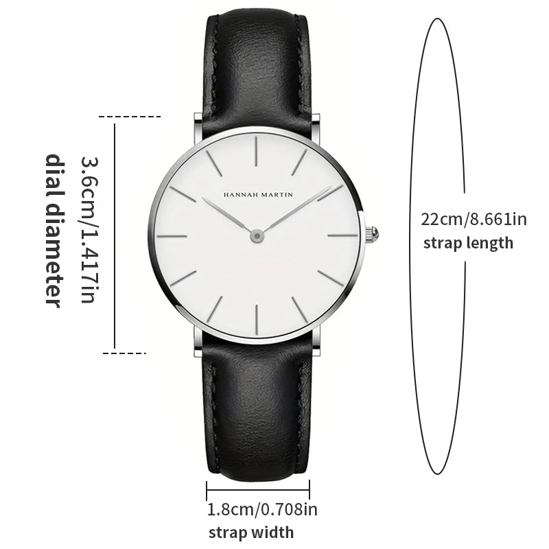 1 Set Women Leather Watches Minimalist Style 6.9mm Ultra Thin Dial Black Gift Box Adjuster Spare Strap Women's Dress Wristwatch