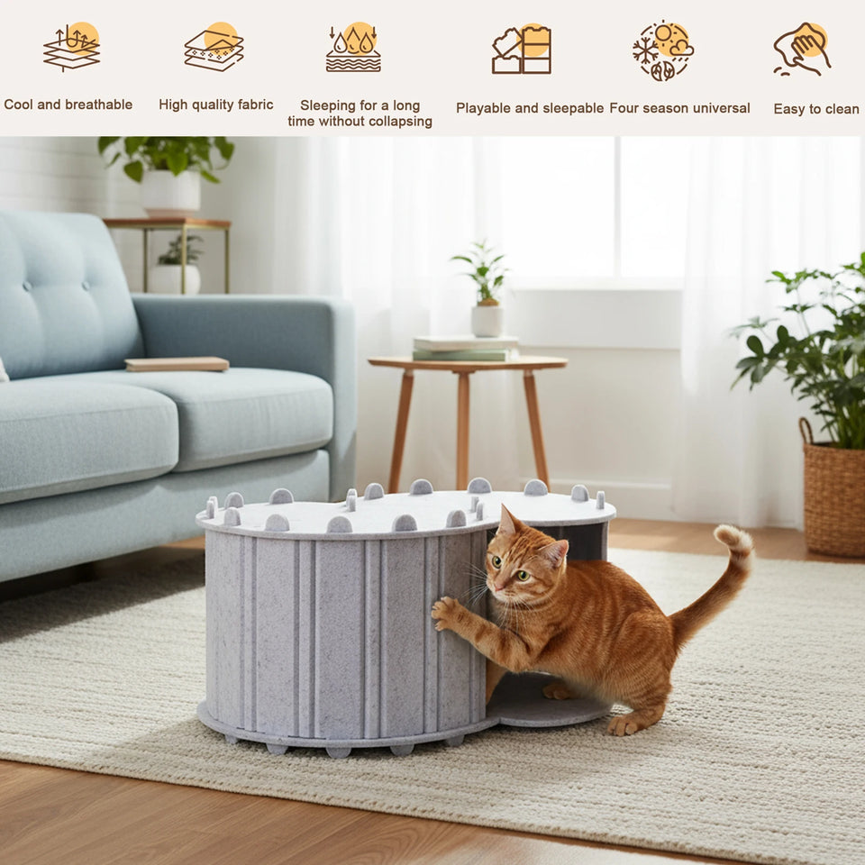 Cat Tunnel Bed Felt Peekaboo Cat Cave Semi-enclosed Foldable Pet House for Indoor Cats