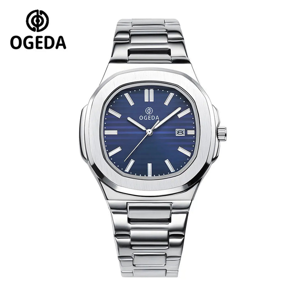 OGEDA 2024 new 40MM square men's quartz watch glass stainless steel waterproof 3Bar luminous C3 reloj hombre watches for men
