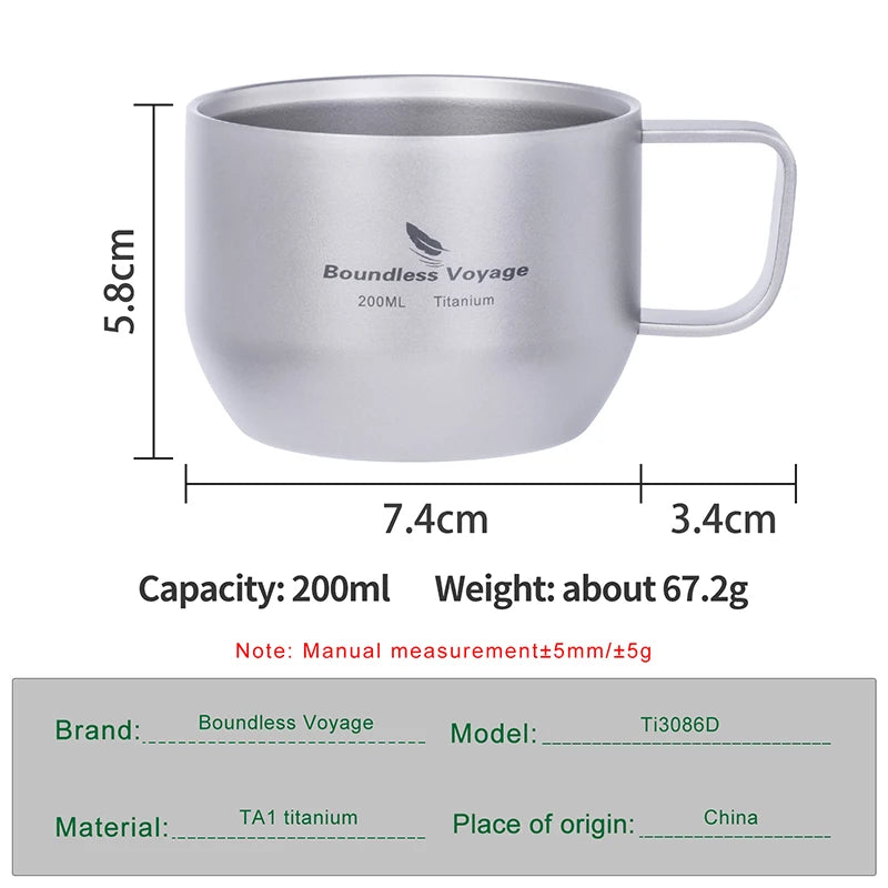 Boundless Voyage Titanium Double Wall Mug Metal Coffee Tea Cup Mini Espresso Cup Ultralight Durable Portable Drinkware Ti3086D