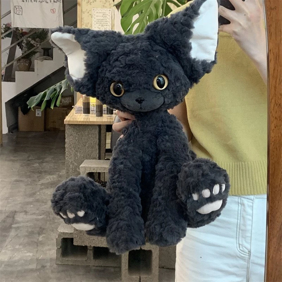 50CM Black German Cat Plush Toy Black And White Kawaii Small Curly Soft Accompany Doll To Send Children Birthday Christmas Gift