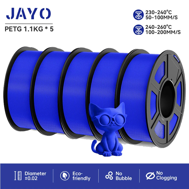 JAYO filaments petg 5Rolls Mixed colors 3D Printer Filament 1.75mm 100% No Bubble FDM 3D Printer Materials DIY Gift 1.1KG/1rolls