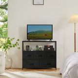 JHK Shoe Cabinet Dresser With 5 Fabric Drawers Toy Storage TV Stand Multilayer Shoe Rack Space Saving Cabinet Of Home Furniture
